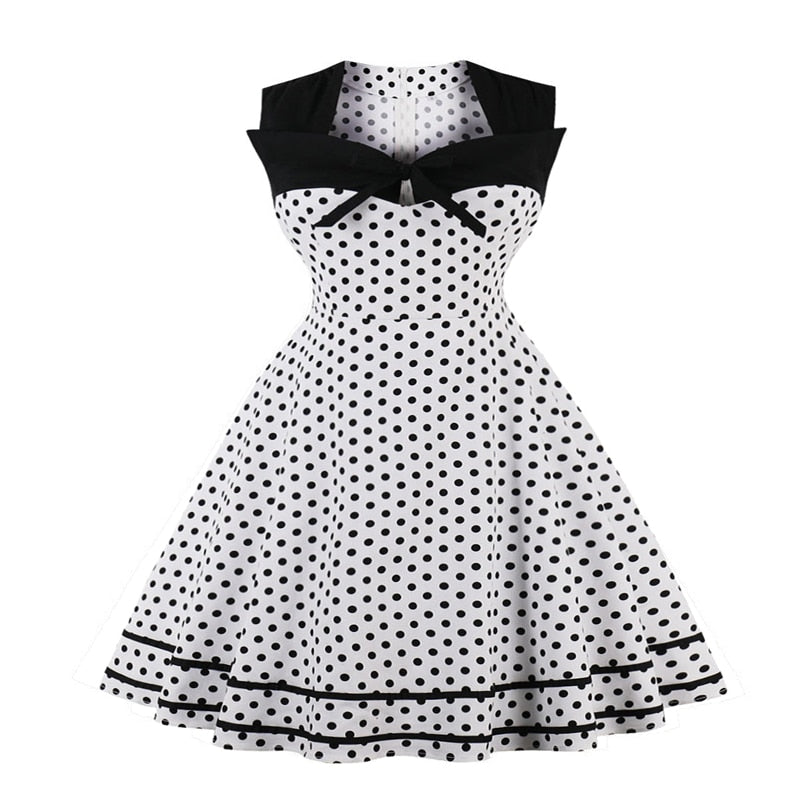 4XL Plus Size Women Clothing Square Neck Tie Front Sleeveless Polka Dot Vintage Elegant 50S Summer A Line Rockabilly Dress