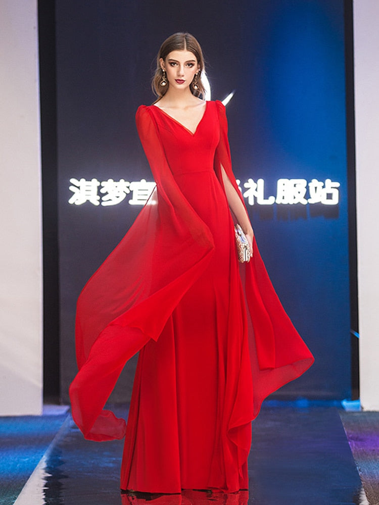 Black Red Queen Evening Dresses Duble V Long-Sleeve Women Stage Dress jetechband Black Red Queen Evening Dresses Duble V Long-Sleeve Women Stage Dress jetechband