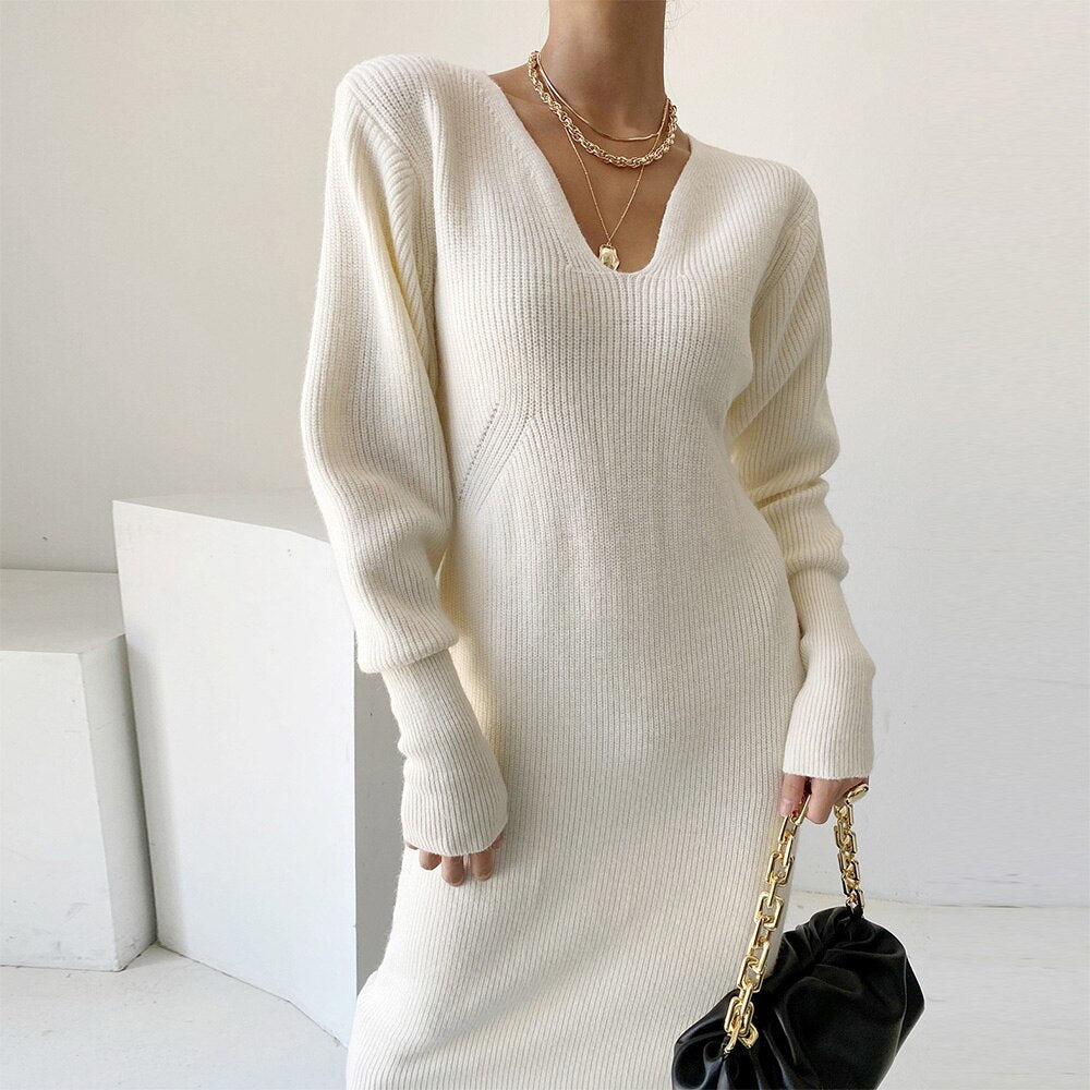 Elegant Winter Warm Thick Soft Knitted Sweater Dress Woman Long Sleeve jetechband Elegant Winter Warm Thick Soft Knitted Sweater Dress Woman Long Sleeve jetechband