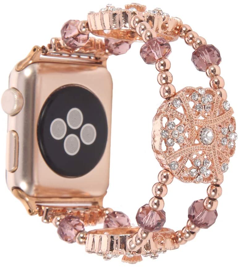 Luxury metal strap compatible Apple watch 44mm 42mm 40mm 38mm Elastic wristband for iwatch 6 5 4 3 2 1SE Hand-beaded metal strap