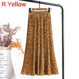 Women Chiffon Pleated Skirt Elastic High Waist Summer Print Casual Midi Long Skirt