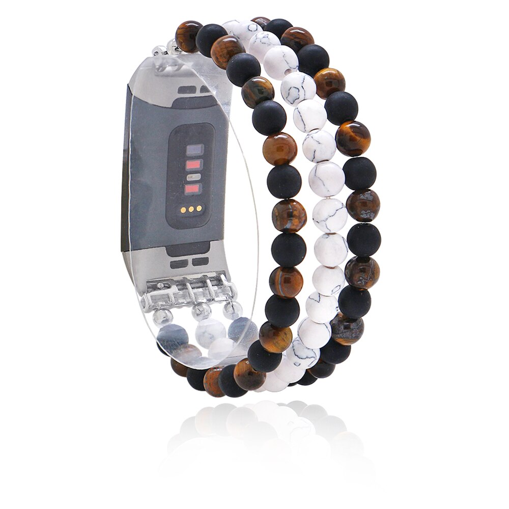 Women Natural Stone Elastic Watchband For Fitbit Charge 3/4 Handmade Beads Smart Watch Strap For Unisex Watch Bracelet Wristband