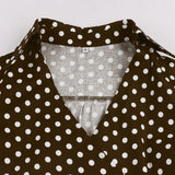 Polka Dot Print Turn-down V Collar Midi Tunic Dress Summer Rockabilly Belt 50s Short Sleeve A Line Casual Dresses For Women