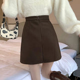 Ladies Elegant A-line Mini Skirts Korean Style Vintage Woolen All-match High Waist Women Casual Short Skirt