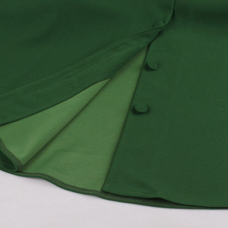 2021 Vintage Green A-Line Midi Dress Square Neck Single-Breasted Bow Elegant 50s Style Women Short Sleeve Pinup Tunic Dresses