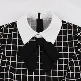 Knot Neck Black and White Plaid Vintage Cotton Midi Dresses Women Elegant Party 3/4 Length Sleeve Spring Rockabilly Dress