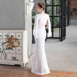 Angel Wings Mermaid Sequin Dress V Neck Party Maxi Dress Elegant White Evening Dress