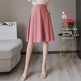 Women High Waist Knee-length Casual Skirts Fashion Korean Style Solid Color Ladies Elegant A-line Skirt