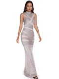 High Neck Sleeveless Mermaid Party Dress Sequins Formal Elegant Evening Dresses Vestidoes Prom Gowns