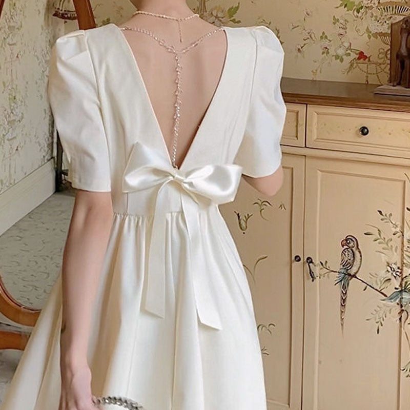 Backless Dress Women Casual Bow Design Vintage Short Sleeve Mini Dress jetechband Backless Dress Women Casual Bow Design Vintage Short Sleeve Mini Dress jetechband