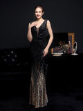 V Neck Sleeveless Mermaid Party Dress Sequins Backless Women Prom Gowns Floor Length Long Evening Robes