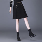 Black Women Pleated Elastic High Waist Kawaii Preppy Style Lady Dance Casual A-Line Woolen Skirts