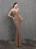 Spaghetti Strap Sleeveless Party Dress Shinning Color Sequins Prom Dress Mermaid Slim Floor Length Vestidoes