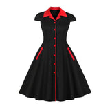 2021 Women Robe Pin Up Dress Retro Vintage 50s 60s Patchwork Rockabilly Black Swing Summer Button Front Shirt Tunic Midi Dresses