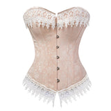 Women Sexy Brocade Floral Lace Overbust Corset Top Waist Cincher Body Shaper Corset Bustier Lingerie Pink Plus Size S-6XL