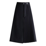 High Waist Long Women Korean Style Solid Color All-match Ladies Elegant A-line Skirt