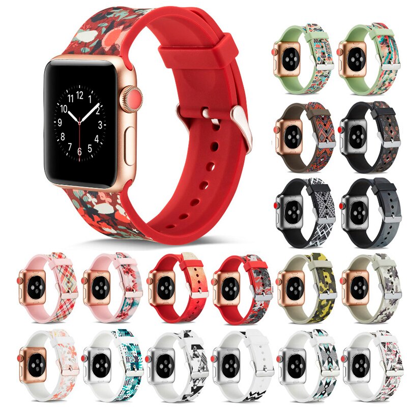 Strap for Apple watch 6 5 4 45mm 44mm 40mm band iwatch 42mm 41mm 38mm Printing Silicone watchband bracelet Apple watch 4 3 2 Accessories