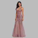 Plus Size V Neck Mermaid Cocktail Dress Long Formal Prom Party Gown Sequins Sleeveless Robe Sexy Evening Vestido