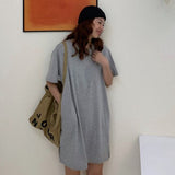 Women Casual Loose Solid T Shirt  O Neck Mini Dress Batwing Short Sleeve Basic Dresses Vestidos