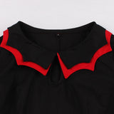 Black 50S Vintage Festival Gift Embroidery Elegant Christmas Women Keyhole Cap Sleeve A Line Cotton Dress