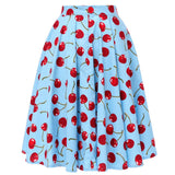 Summer High Waist Swing Skirts Womens Cotton Cherry Print Floral Swing Pin-up 50s Retro Vintage Skirts School Jupe Femme