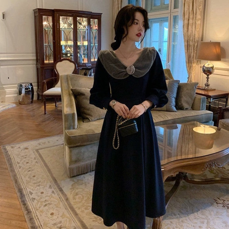 French Elegant Midi Dress Women Party Long Sleeve Black Vintage Y2k Dr jetechband French Elegant Midi Dress Women Party Long Sleeve Black Vintage Y2k Dr jetechband
