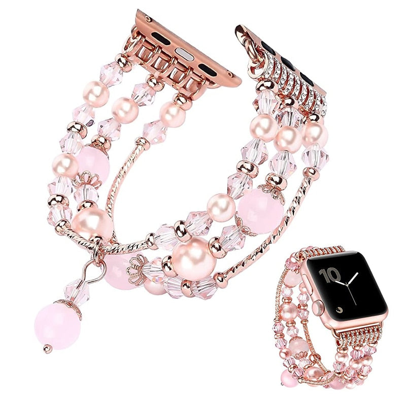 Women Bracelet Strap for Apple Watch 6 5 4 SE Band 44mm 40mm Handmade Beaded Link Watchband for iwatch Series 3 2 1 42mm 38mm