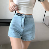 Women Summer Casual Denim Shorts Korean Style Vintage Solid Color Ladies High Waist Short Jeans