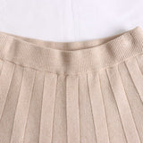 Women Winter Elastic High Waist Pleated Midi Skirt Frayed A Line Elegant Solid Knitted Skirts