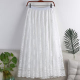 High Waist Vintage Lace Maxi Long Solid Color Pleated A-Line Elegant Summer Party Skirt
