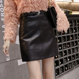 Women A-line Mini Skirts Fashion Korean Style Vintage PU Leather All-match Ladies High Waist Short Skirt