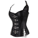 Plus Size Women's PU Leather Halter Overbust Corset Top Steampunk Corset Bustier Slimming Body Shapewear S-2XL