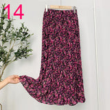 Summer New Vintage Floral Print Chiffon Pleated Skirt Elastic High Waist Casual Midi Skirt