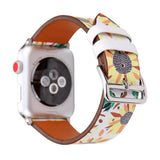 Flowers leather watchband for apple watch band 6 5 40mm 44mm Women&#39;s belt bracelet Strap for iWatch bands series 4 3 2 38mm 42mm