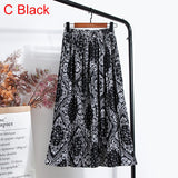 Women Chiffon Pleated Skirt Elastic High Waist Summer Print Casual Midi Long Skirt