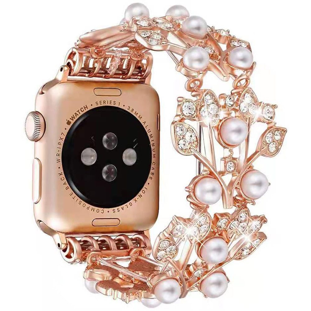 Pearl Diamond Strap for Apple Watch Band 6 44mm 40mm 38mm 42mm Women Jewelry Metal Belt for iWatch Bands Serie SE 5 4 3 Bracelet
