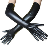 Stretch PU Leather Skinny Long Glove Punk Rock Hip Hop Jazz Disco Dance Gloves Shiny Metallic Mittens Cosplay Accessory