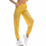 Reflective Women High Waist Metallic Jogger Trousers Shiny Holographic Loose Hip Hop Dance Pants