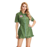 Women Aviator Flight Suit Pilot Costume Adults 80s Movie US Military Flight Zipper Front Army Dress Halloween Cosplay Costume