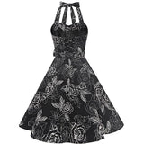 2021 Woman Gothic Casual A-Line Dress Summer Sleeveless Sexy Halter Floral Print Zipper Girl Beach Travel Goth Vintage Vestidos