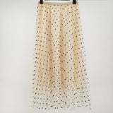 Long Women Korean Polka Dot High Waist Mesh Pleated Skirt