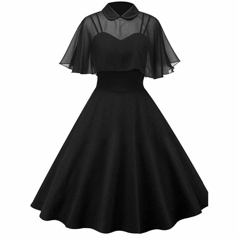 vintage gothic dress Women Vintage Gothic Cape Dress Autumn Two Piece Sheer Mesh Cape Patch – jetechband