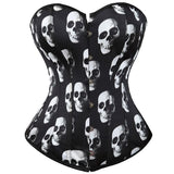 Women Gothic Skull Print Overbust And Underbust Corset Waist Trainer Body Shaper Slim Corset Sexy Bustier Lingerie Top Plus Size