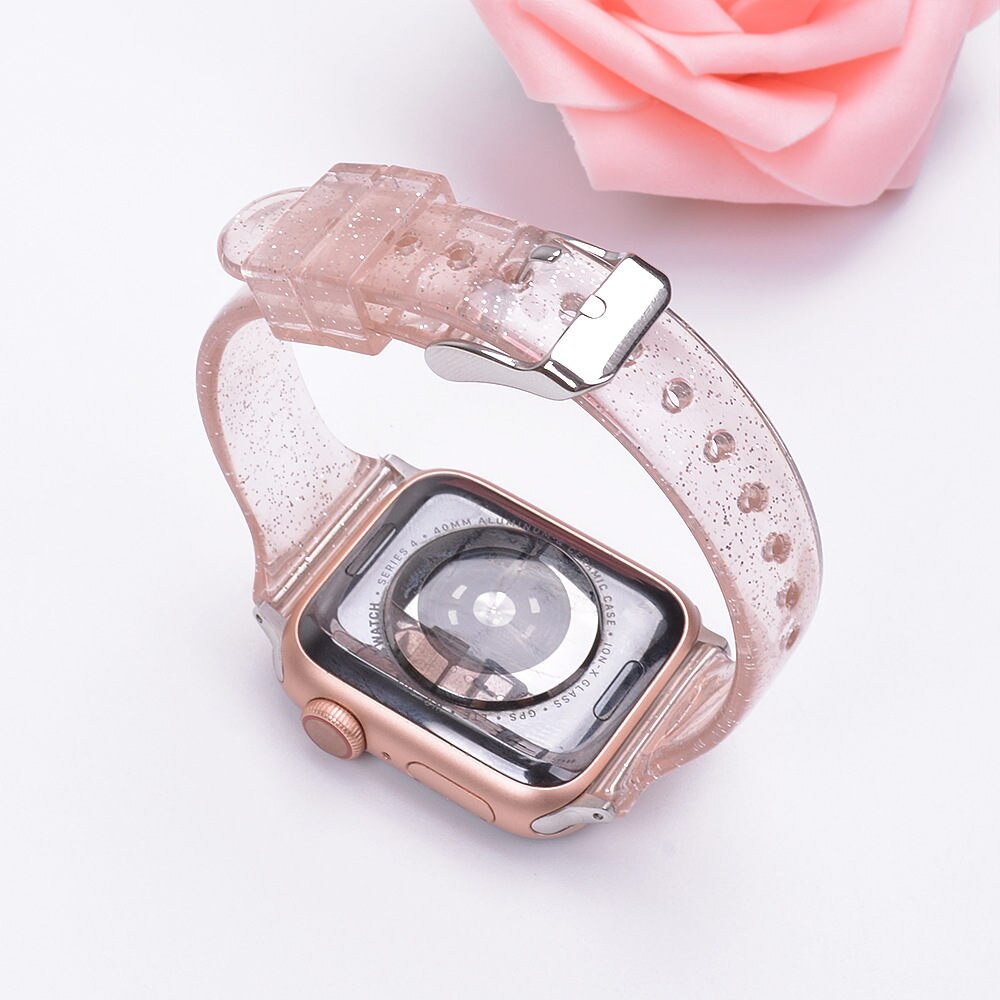 Glitter Silicone Watchband for Apple Watch 5 42mm 44mm 38mm 40mm Slim Transparent Bracelet Band Strap correa for iwatch 5 4 3 2