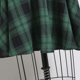 England 50s Style Vintage Green Plaid Pinup Swing Dresses for Women Button Up Short Sleeve Belted Elegant A Line Retro Dress