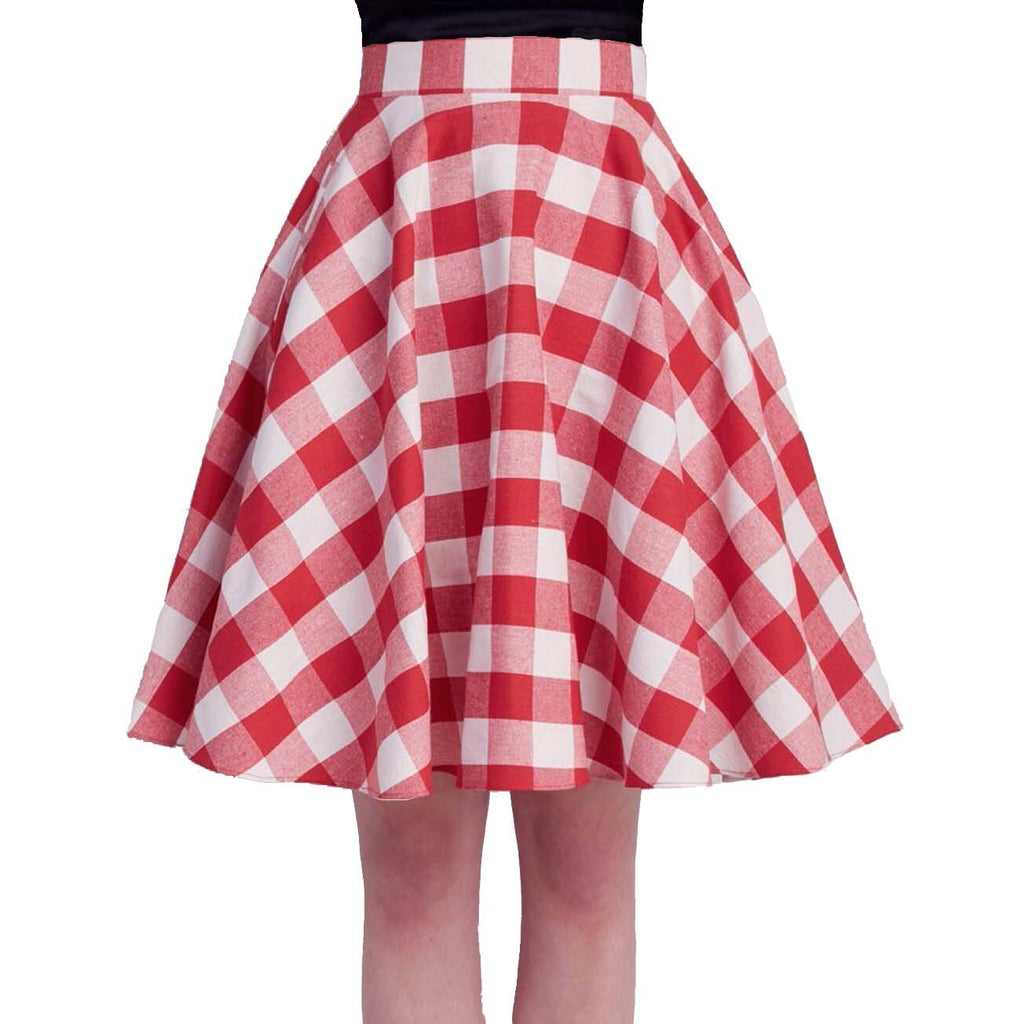School Checkered Plaid Casual Skirt Women Red and White 50s High Waist Rockabilly Cotton Summer Vintage Swing Women Skirts