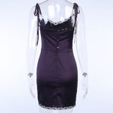 Sexy Spaghetti Straps Bodycon Gothic Black Dress Women Streetwear Black Lace Up Mini Female Dresses Casual Purple Clothing