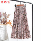 Women Chiffon Pleated Skirt Elastic High Waist Summer Print Casual Midi Long Skirt