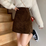 Women Casual Mini Skirts Korean Style Vintage Corduroy Solid Color High Waist Ladies A-line Short Skirt