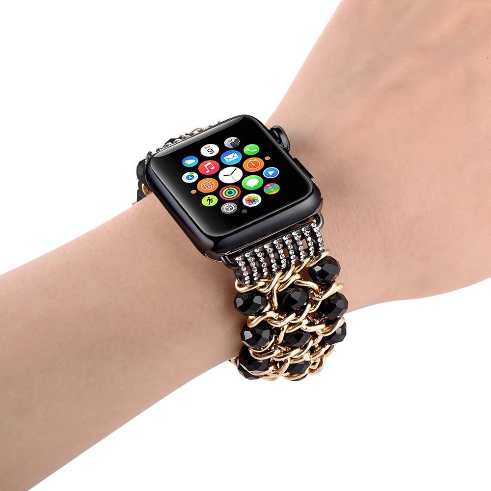 Dressy Straps Replacement for Apple Watch Bands 5 Bracelet iWatch Series 44mm 40mm Band Strap Woman Bling Accessories Black Bead
